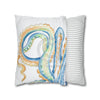 Blue Octopus Watercolor White Art Spun Polyester Square Pillow Case Home Decor