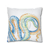 Blue Octopus Watercolor White Art Spun Polyester Square Pillow Case Home Decor