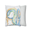 Blue Octopus Watercolor White Art Spun Polyester Square Pillow Case Home Decor