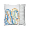 Blue Octopus Watercolor White Art Spun Polyester Square Pillow Case Home Decor