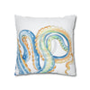 Blue Octopus Watercolor White Art Spun Polyester Square Pillow Case Home Decor