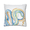 Blue Octopus Watercolor White Art Spun Polyester Square Pillow Case Home Decor