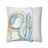 Blue Octopus Watercolor White Art Spun Polyester Square Pillow Case Home Decor