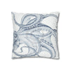 Blue Octopus White Ink Art Spun Polyester Square Pillow Case Home Decor