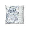 Blue Octopus White Ink Art Spun Polyester Square Pillow Case Home Decor