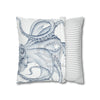 Blue Octopus White Ink Art Spun Polyester Square Pillow Case Home Decor