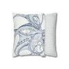 Blue Octopus White Ink Art Spun Polyester Square Pillow Case Home Decor