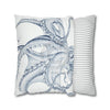 Blue Octopus White Ink Art Spun Polyester Square Pillow Case Home Decor