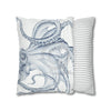 Blue Octopus White Ink Art Spun Polyester Square Pillow Case Home Decor