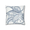 Blue Octopus White Ink Art Spun Polyester Square Pillow Case Home Decor