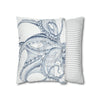 Blue Octopus White Ink Art Spun Polyester Square Pillow Case Home Decor