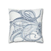 Blue Octopus White Ink Art Spun Polyester Square Pillow Case Home Decor