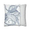 Blue Octopus White Ink Art Spun Polyester Square Pillow Case Home Decor