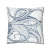 Blue Octopus White Ink Art Spun Polyester Square Pillow Case Home Decor