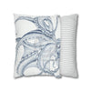 Blue Octopus White Ink Art Spun Polyester Square Pillow Case Home Decor