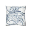 Blue Octopus White Ink Art Spun Polyester Square Pillow Case Home Decor