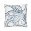 Blue Octopus White Ink Art Spun Polyester Square Pillow Case Home Decor