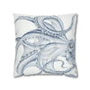 Blue Octopus White Ink Art Spun Polyester Square Pillow Case Home Decor