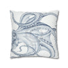 Blue Octopus White Ink Art Spun Polyester Square Pillow Case Home Decor