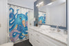 Blue Orange Octopus Tentacles Watercolor Art Shower Curtain Home Decor