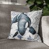 Blue Orca Whale Vintage Map Watercolor Art Spun Polyester Square Pillow Case 16 × Home Decor