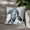 Blue Orca Whale Vintage Map Watercolor Art Spun Polyester Square Pillow Case 18 × Home Decor