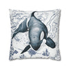 Blue Orca Whale Vintage Map Watercolor Art Spun Polyester Square Pillow Case Home Decor