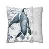 Blue Orca Whale Vintage Map Watercolor Art Spun Polyester Square Pillow Case Home Decor