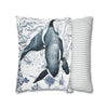 Blue Orca Whale Vintage Map Watercolor Art Spun Polyester Square Pillow Case Home Decor