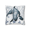 Blue Orca Whale Vintage Map Watercolor Art Spun Polyester Square Pillow Case Home Decor