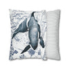 Blue Orca Whale Vintage Map Watercolor Art Spun Polyester Square Pillow Case Home Decor