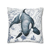 Blue Orca Whale Vintage Map Watercolor Art Spun Polyester Square Pillow Case Home Decor