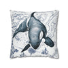 Blue Orca Whale Vintage Map Watercolor Art Spun Polyester Square Pillow Case Home Decor