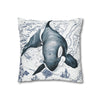 Blue Orca Whale Vintage Map Watercolor Art Spun Polyester Square Pillow Case Home Decor