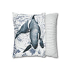 Blue Orca Whale Vintage Map Watercolor Art Spun Polyester Square Pillow Case Home Decor