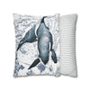 Blue Orca Whale Vintage Map Watercolor Art Spun Polyester Square Pillow Case Home Decor