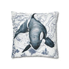 Blue Orca Whale Vintage Map Watercolor Art Spun Polyester Square Pillow Case Home Decor