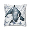 Blue Orca Whale Vintage Map Watercolor Art Spun Polyester Square Pillow Case Home Decor