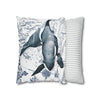 Blue Orca Whale Vintage Map Watercolor Art Spun Polyester Square Pillow Case Home Decor