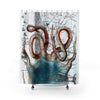 Blue Red Vintage Octopus Map Tentacles Shower Curtain 71X74 Home Decor