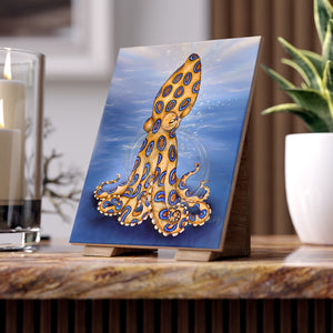 Blue Ring Octopus And Bubbles Art Ceramic Photo Tile 6 × 8 / Glossy Home Decor
