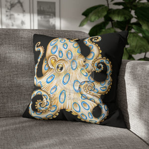 Blue Ring Octopus Black Ink Art Spun Polyester Square Pillow Case 20 × Home Decor