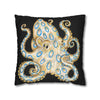 Blue Ring Octopus Black Ink Art Spun Polyester Square Pillow Case Home Decor