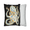 Blue Ring Octopus Black Ink Art Spun Polyester Square Pillow Case Home Decor