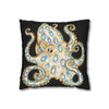 Blue Ring Octopus Black Ink Art Spun Polyester Square Pillow Case Home Decor