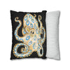 Blue Ring Octopus Black Ink Art Spun Polyester Square Pillow Case Home Decor