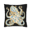 Blue Ring Octopus Black Ink Art Spun Polyester Square Pillow Case Home Decor