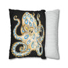 Blue Ring Octopus Black Ink Art Spun Polyester Square Pillow Case Home Decor