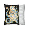 Blue Ring Octopus Black Ink Art Spun Polyester Square Pillow Case Home Decor