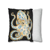 Blue Ring Octopus Black Ink Art Spun Polyester Square Pillow Case Home Decor